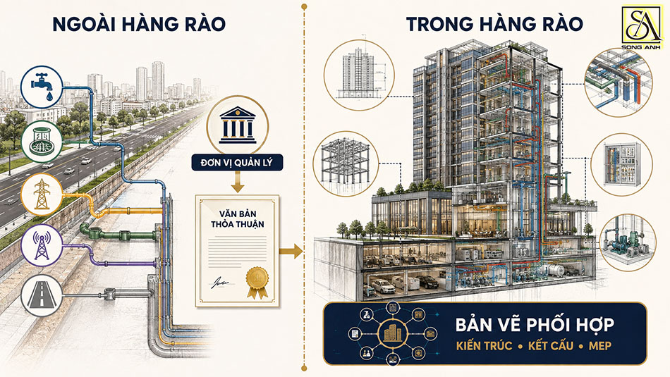 So sánh đấu nối ngoài hàng rào và phối hợp thiết kế trong hàng rào